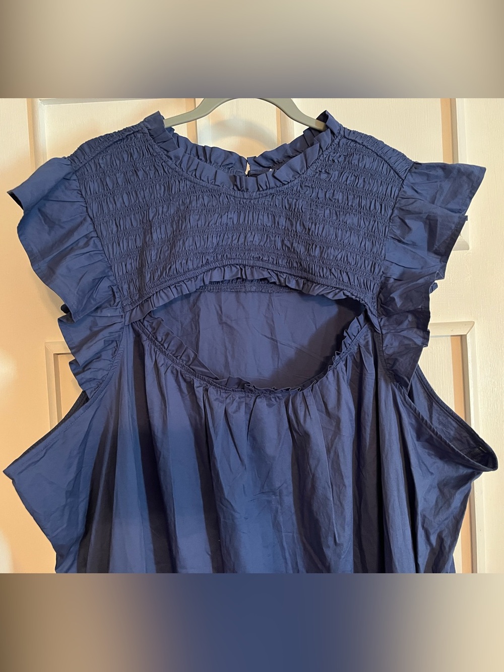 Old Navy Flutter Sleeve Cotton Poplin Smocked Cut Out Mini Swing Dress Size 4X - Picture 4 of 10